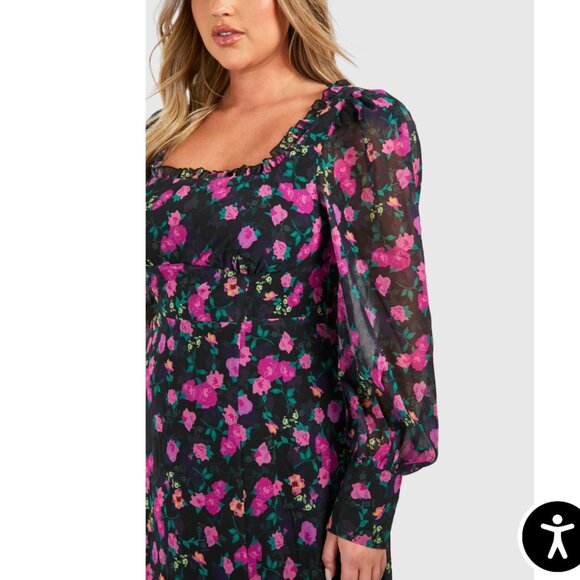 boohoo Plus Floral Corset Detail Maxi Milkmaid Dress Sz 16 NWT - Picture 4 of 16